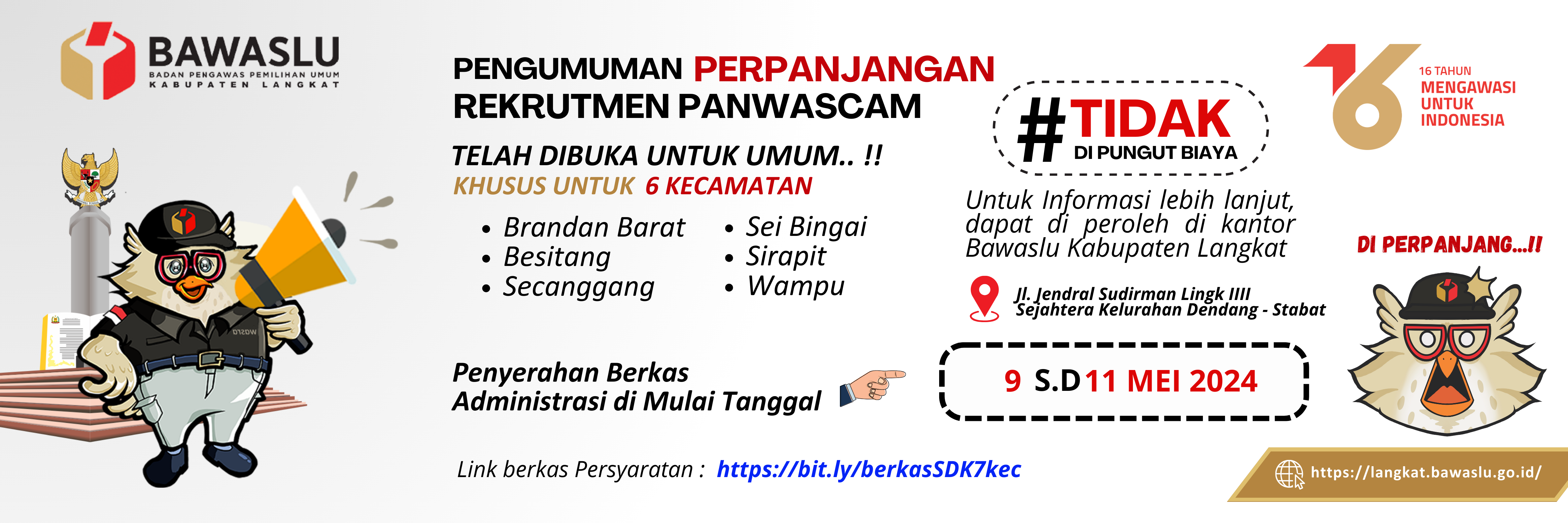 PENGUMUMAN PERPANJANGAN 6 KECAMATAN